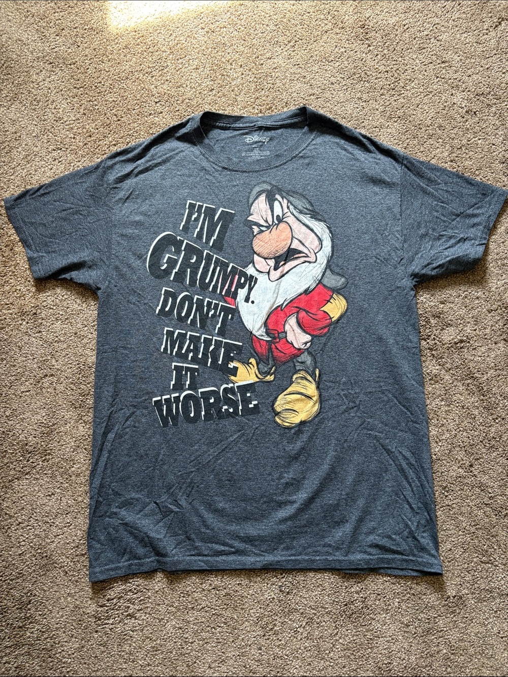 Disney Dark Gray Grumpy Graphic Short Sleeve Tee